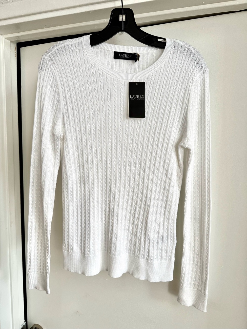 Lauren Ralph Lauren White Cable-Pattern Crewneck Sweater